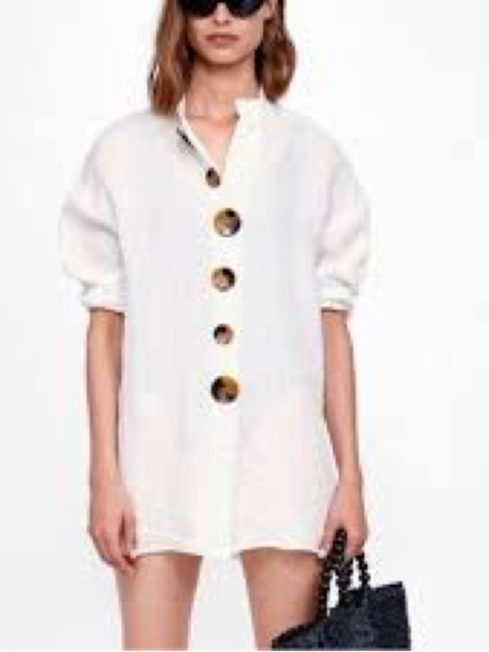 Zara White Button-Front Swim Cover-Up with Tortoiseshell Buttons